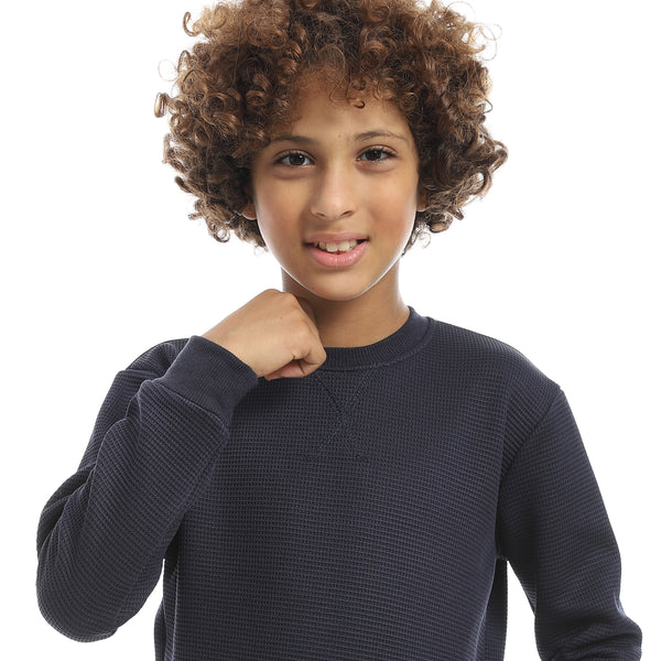 Self_Patterened_Navy_Long_Sleeves_Pullover_Blue