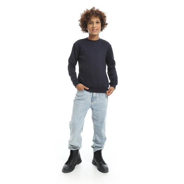 Self_Patterened_Navy_Long_Sleeves_Pullover_Blue