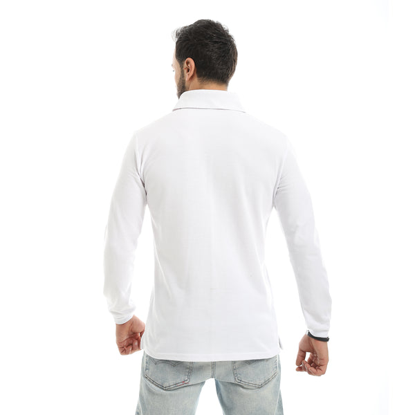 Turned_Down_Collar_Long_Sleeves_White_Polo_Shirt-White