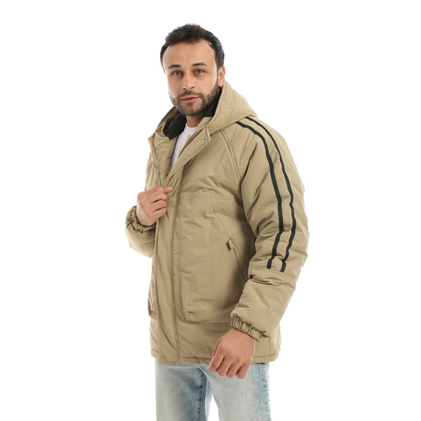 Beige_Stylish_Buttons_And_Zipper_Closure_Hooded_Jacket-Beige