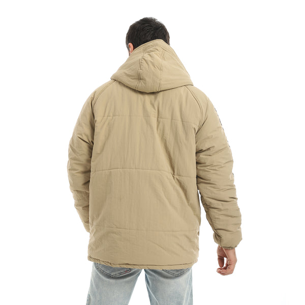 Beige_Stylish_Buttons_And_Zipper_Closure_Hooded_Jacket-Beige
