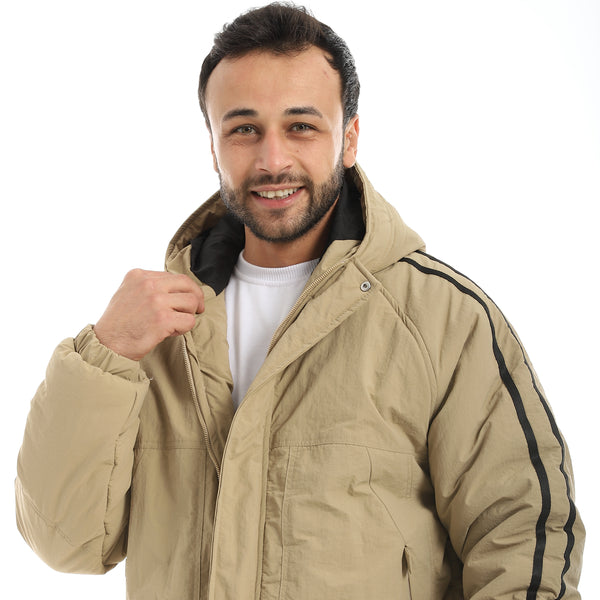Beige_Stylish_Buttons_And_Zipper_Closure_Hooded_Jacket-Beige