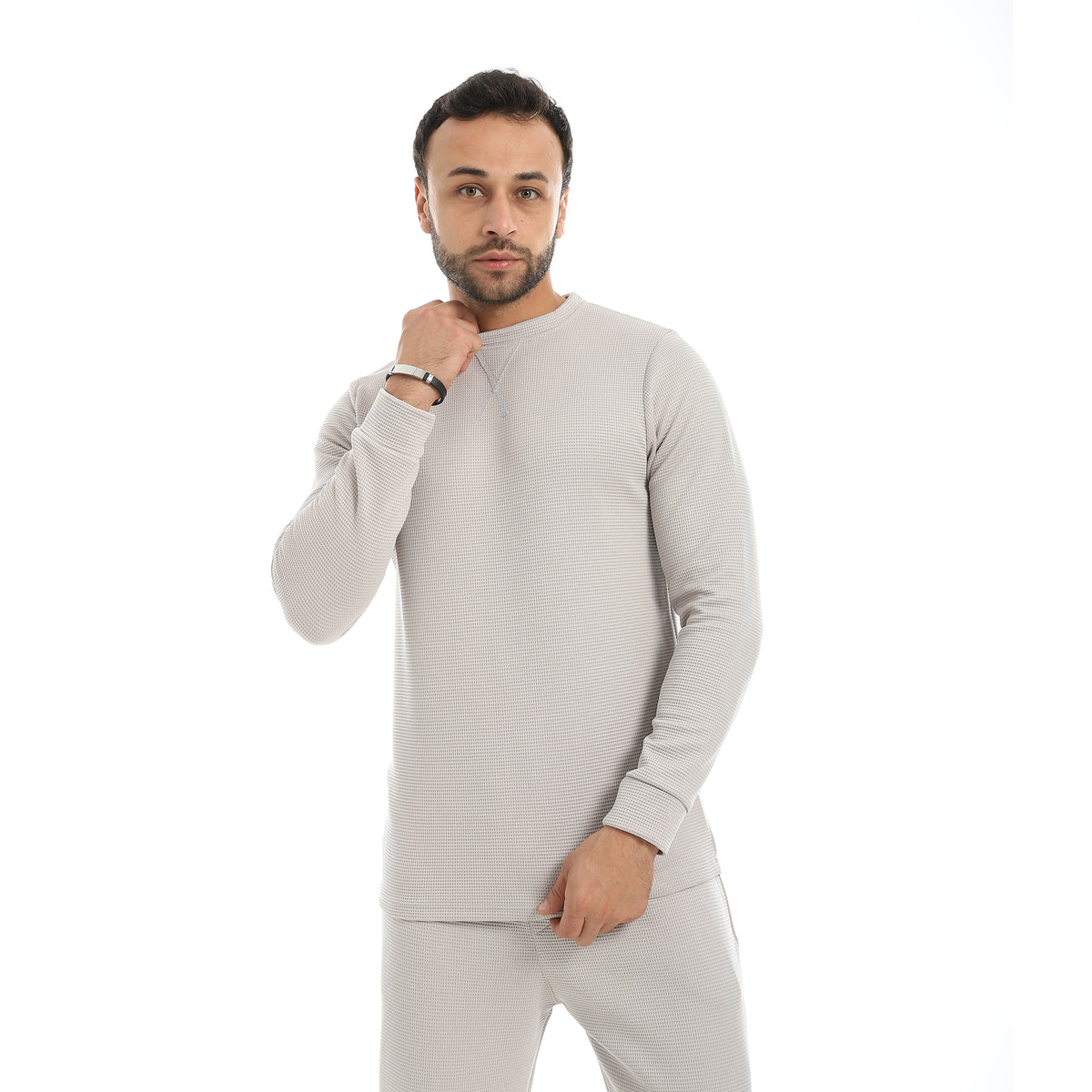 Light_Grey_Round_Collar_Long_Sleeves_Plain_Sweatshirt-Silver