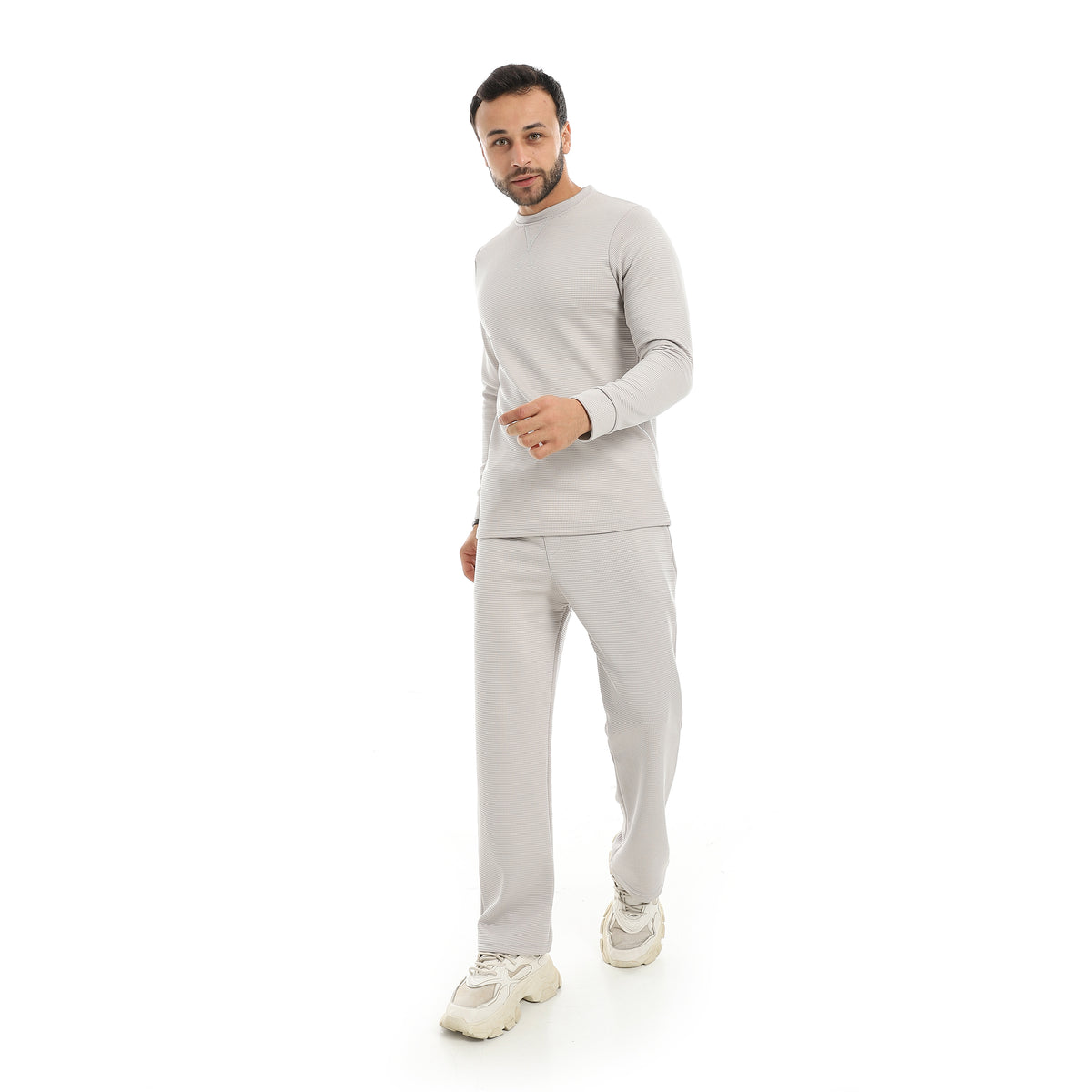 Light_Grey_Round_Collar_Long_Sleeves_Plain_Sweatshirt-Silver