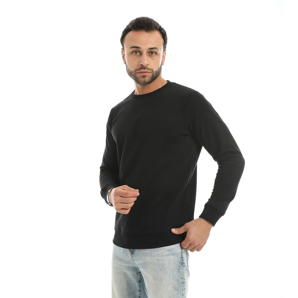 Basic_Plain_Round_Collar_Black_Sweatshirt-Black
