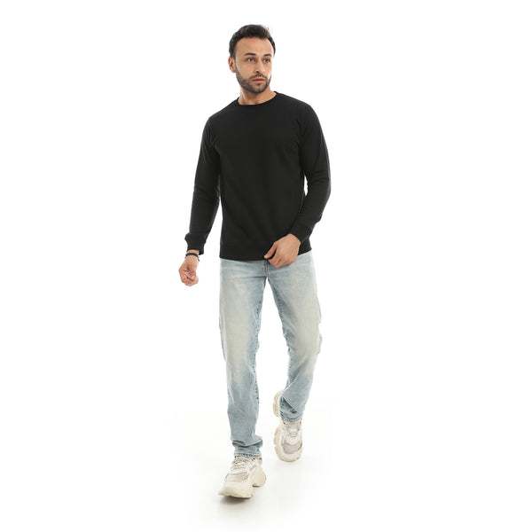 Basic_Plain_Round_Collar_Black_Sweatshirt-Black