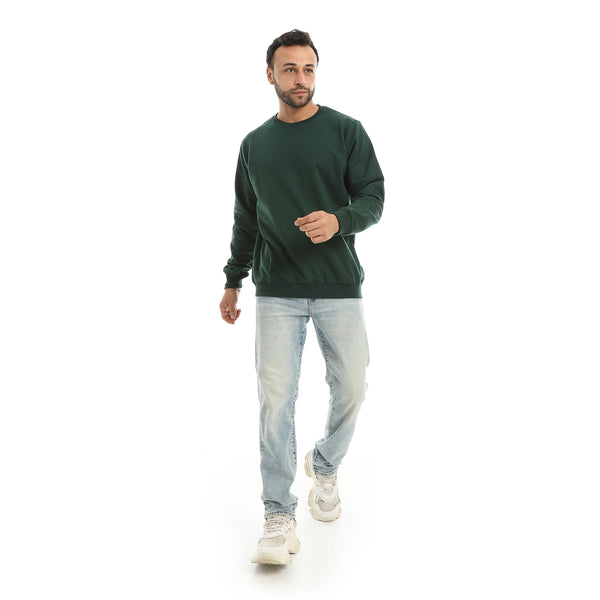 Basic_Plain_Round_Collar_Olive_Sweatshirt-Olive