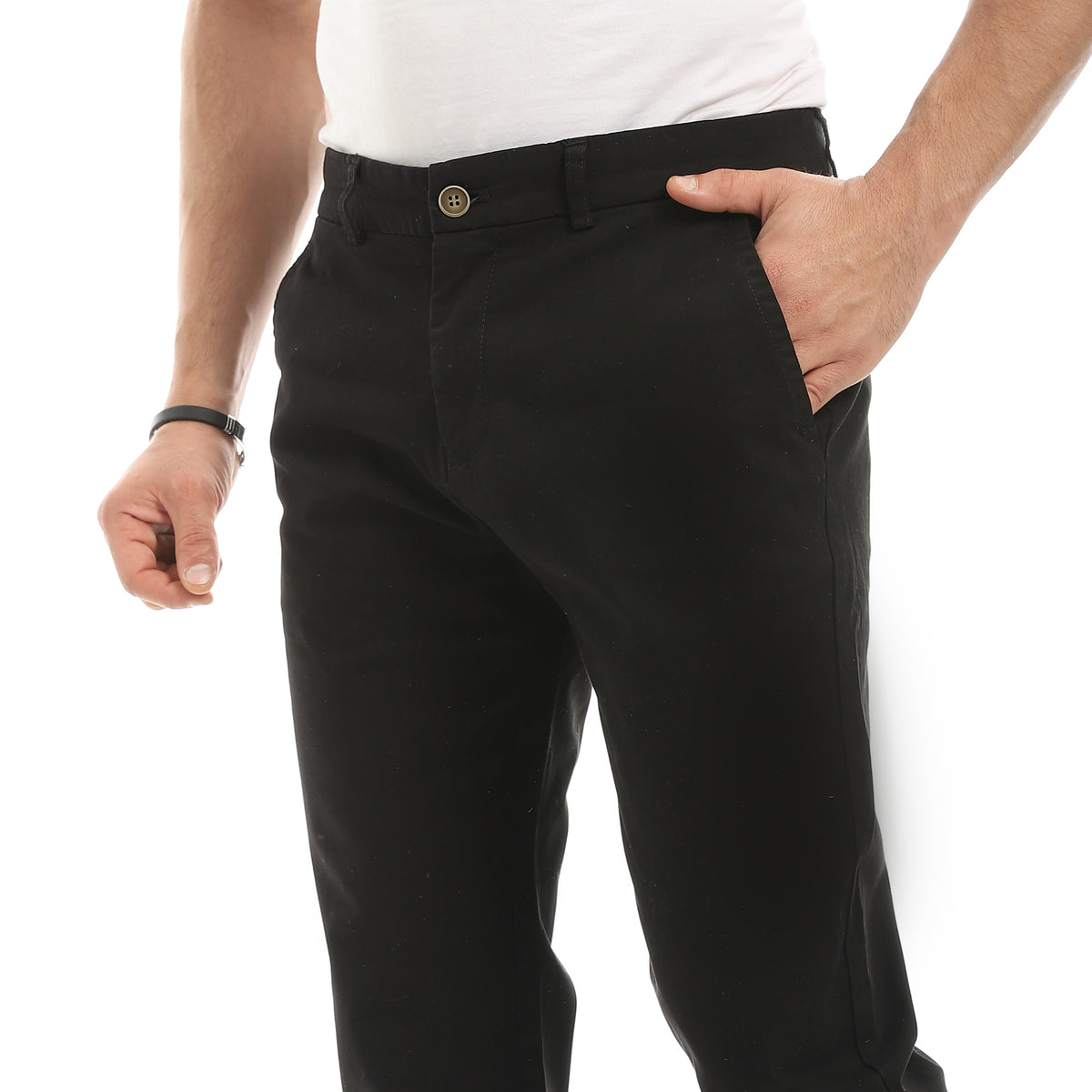 Gabardine_Buttons_&_Zipper_Closure_Regular_Fit_Pants-Black – Andora