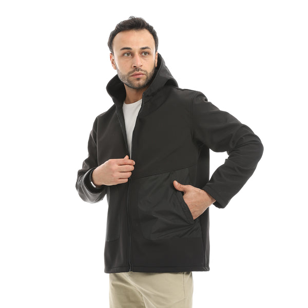 Double_Sided_Pockets_Full_Zipper_Closure_Hooded_Jacket-Black
