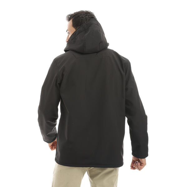Double_Sided_Pockets_Full_Zipper_Closure_Hooded_Jacket-Black