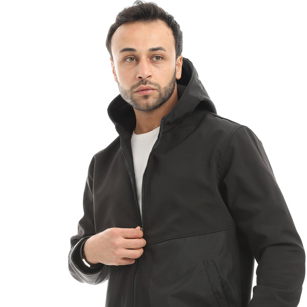 Double_Sided_Pockets_Full_Zipper_Closure_Hooded_Jacket-Black