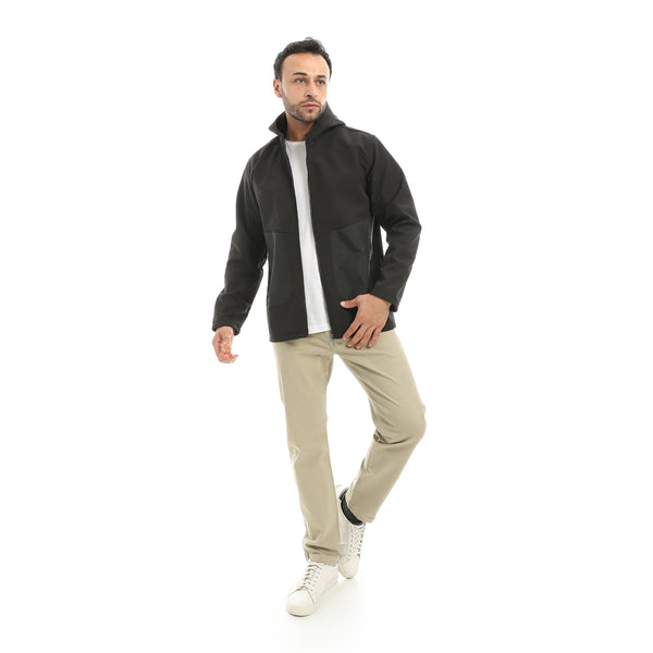 Double_Sided_Pockets_Full_Zipper_Closure_Hooded_Jacket-Black