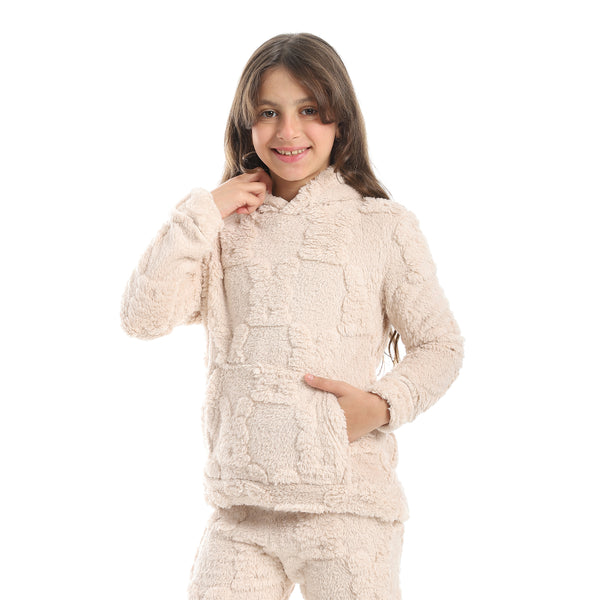 Self_Patterened_Long_Sleeves_Beige_Hooded_Pijama-Biege