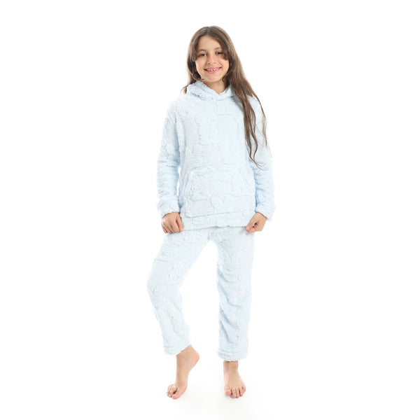 Self_Patterened_Long_Sleeves_Hooded_Pijama-Light_Blue