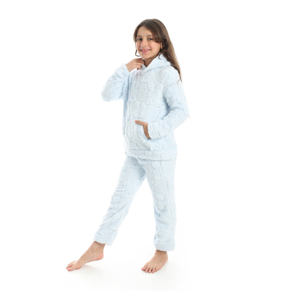 Self_Patterened_Long_Sleeves_Hooded_Pijama-Light_Blue
