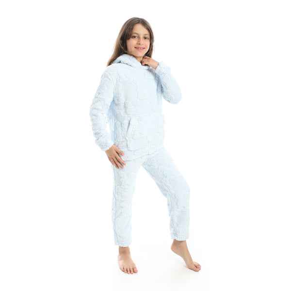 Self_Patterened_Long_Sleeves_Hooded_Pijama-Light_Blue