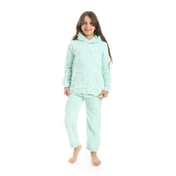 Self_Patterened_Long_Sleeves_Hooded_Pijama-Mint