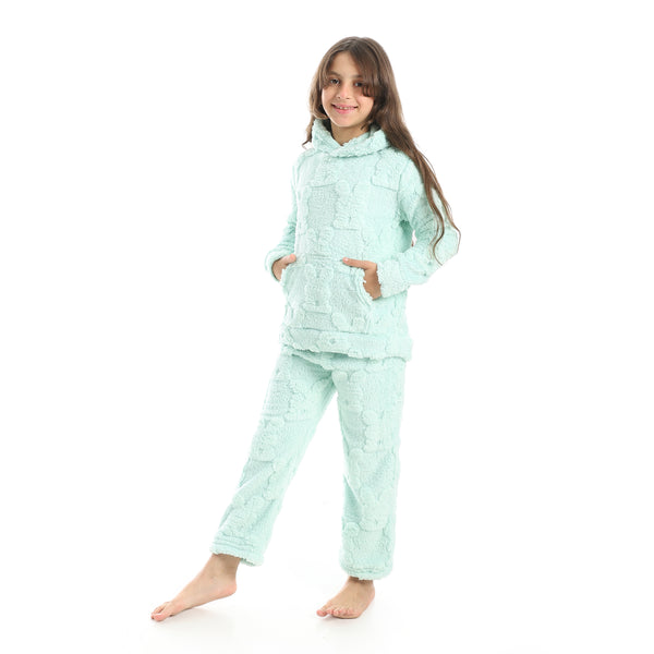 Self_Patterened_Long_Sleeves_Hooded_Pijama-Mint