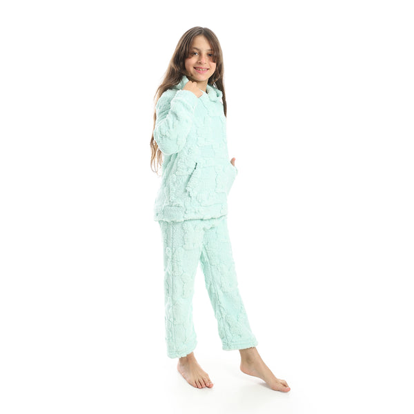 Self_Patterened_Long_Sleeves_Hooded_Pijama-Mint