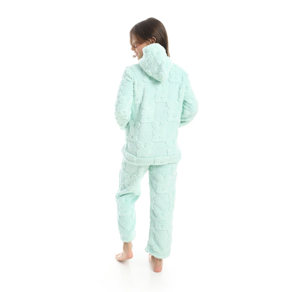 Self_Patterened_Long_Sleeves_Hooded_Pijama-Mint