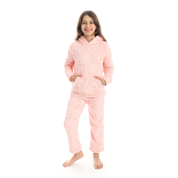 Self_Patterened_Long_Sleeves_Hooded_Pijama-Rose