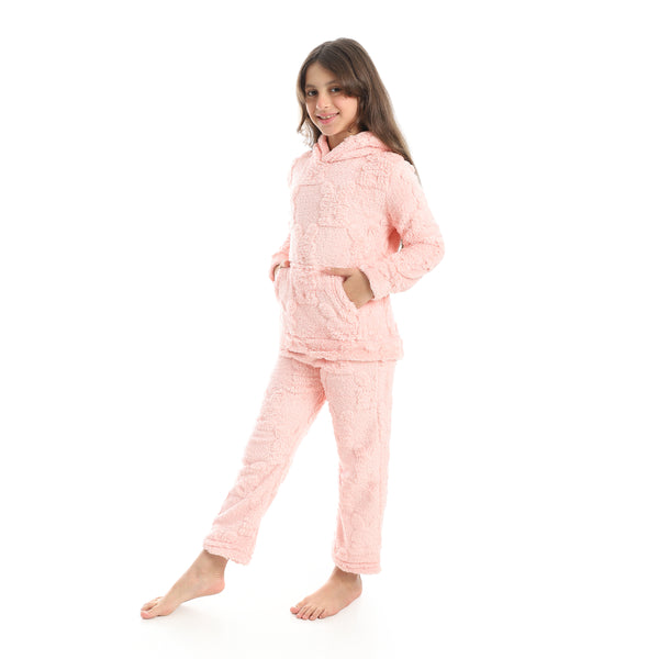 Self_Patterened_Long_Sleeves_Hooded_Pijama-Rose