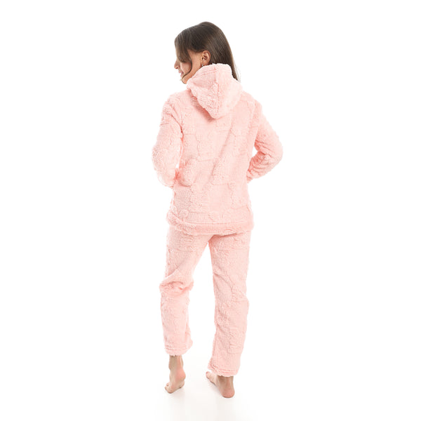 Self_Patterened_Long_Sleeves_Hooded_Pijama-Rose