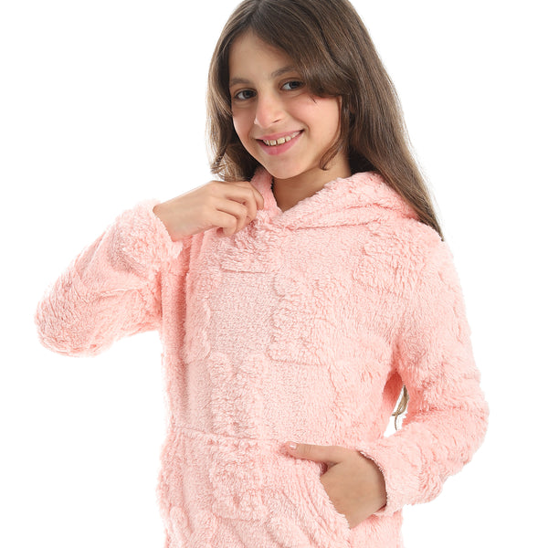 Self_Patterened_Long_Sleeves_Hooded_Pijama-Rose