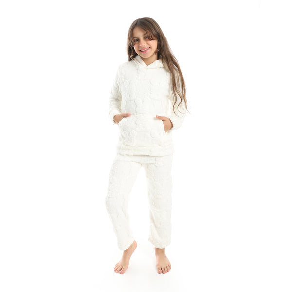 Self_Patterened_Long_Sleeves_Hooded_Pijama-White