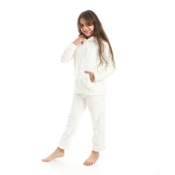 Self_Patterened_Long_Sleeves_Hooded_Pijama-White