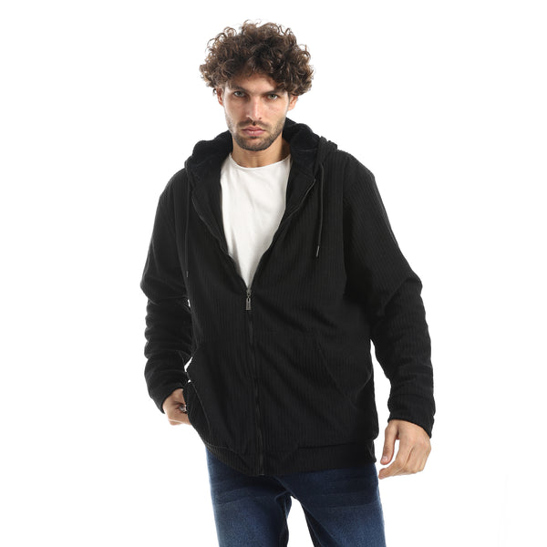 Ribbed_Style_Zip_Hoodie_Jacket_-_Black