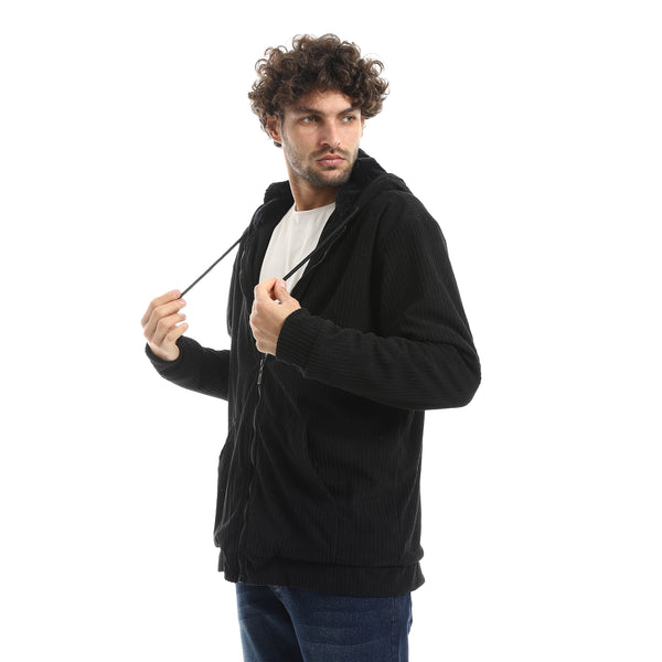 Ribbed_Style_Zip_Hoodie_Jacket_-_Black