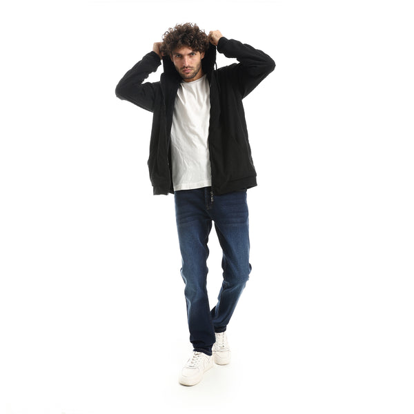 Ribbed_Style_Zip_Hoodie_Jacket_-_Black