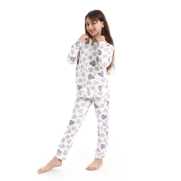 Zipper_Closure_Self_Patterned_Pajama___Purple_&_White