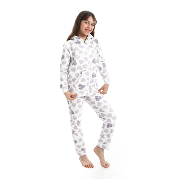 Zipper_Closure_Self_Patterned_Pajama___Purple_&_White