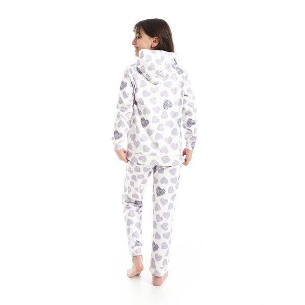 Zipper_Closure_Self_Patterned_Pajama___Purple_&_White