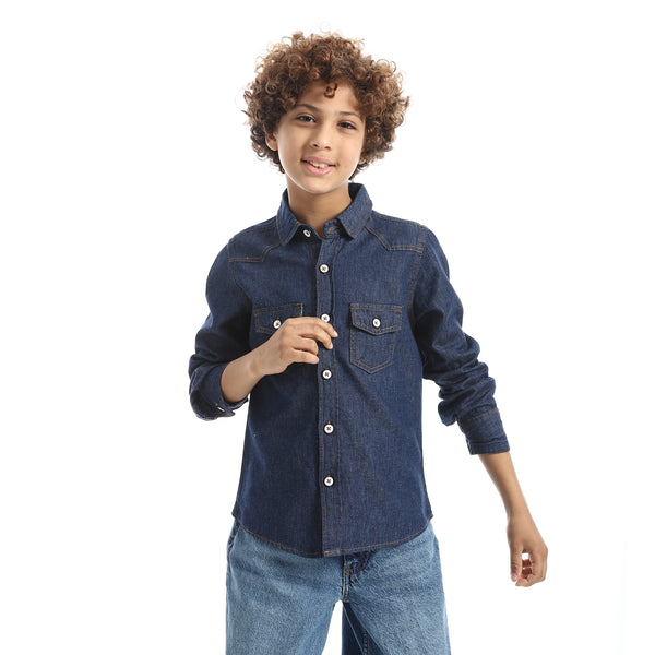 Casual_Long-Sleeve_Boy's_Shirt_-_Dark_Blue
