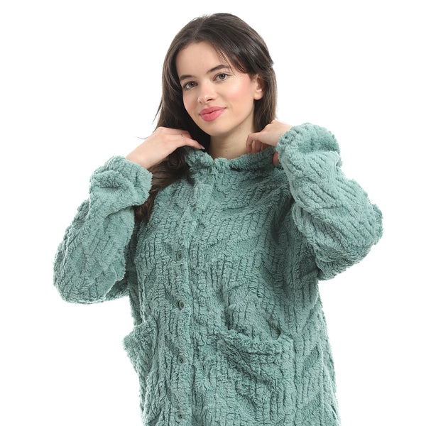 Olive_Long_Sleeves_Textured_Velvet_Hooded_Pajama_Set-Olive