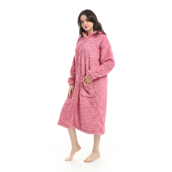 Kashmir_Hooded_Textured_Velvet_Sleepshirt-Pink