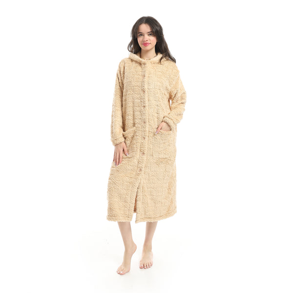 Beige_Hooded_Textured_Velvet_Sleepshirt-Beige