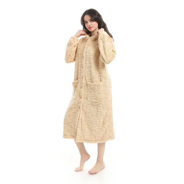 Beige_Hooded_Textured_Velvet_Sleepshirt-Beige