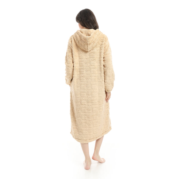 Beige_Hooded_Textured_Velvet_Sleepshirt-Beige