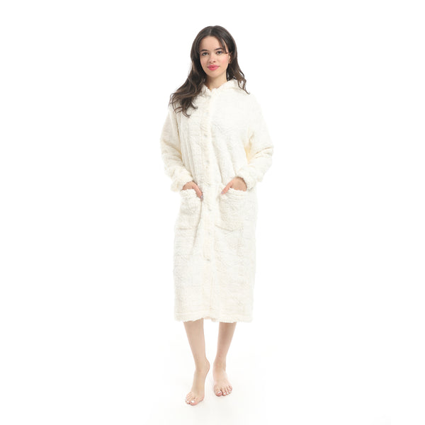 White_Hooded_Textured_Velvet_Sleepshirt-White
