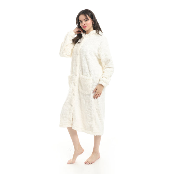 White_Hooded_Textured_Velvet_Sleepshirt-White