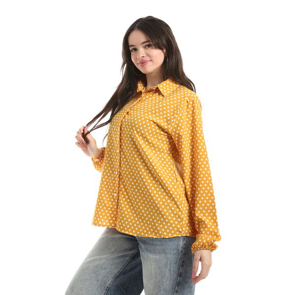 Polka_Dot_Buttons_Closure_Shirt_-_Yellow_&_White