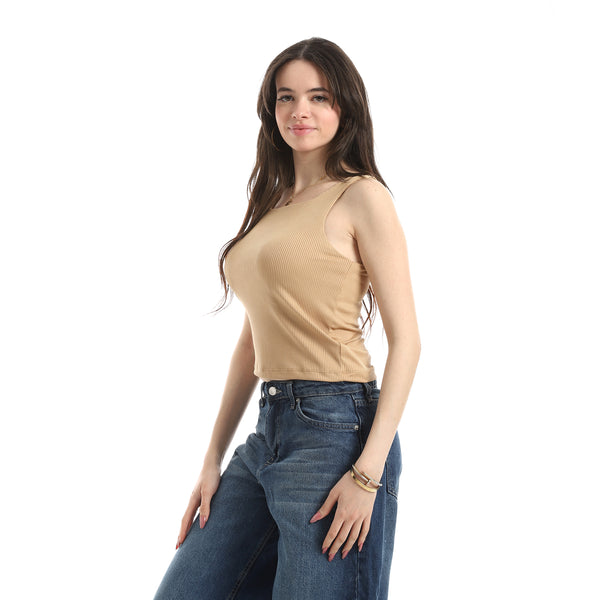 Ribbed_Basic_Top_For_Women_-_Beige