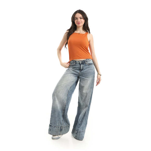 Ribbed_Basic_Top_For_Women_-_Orange