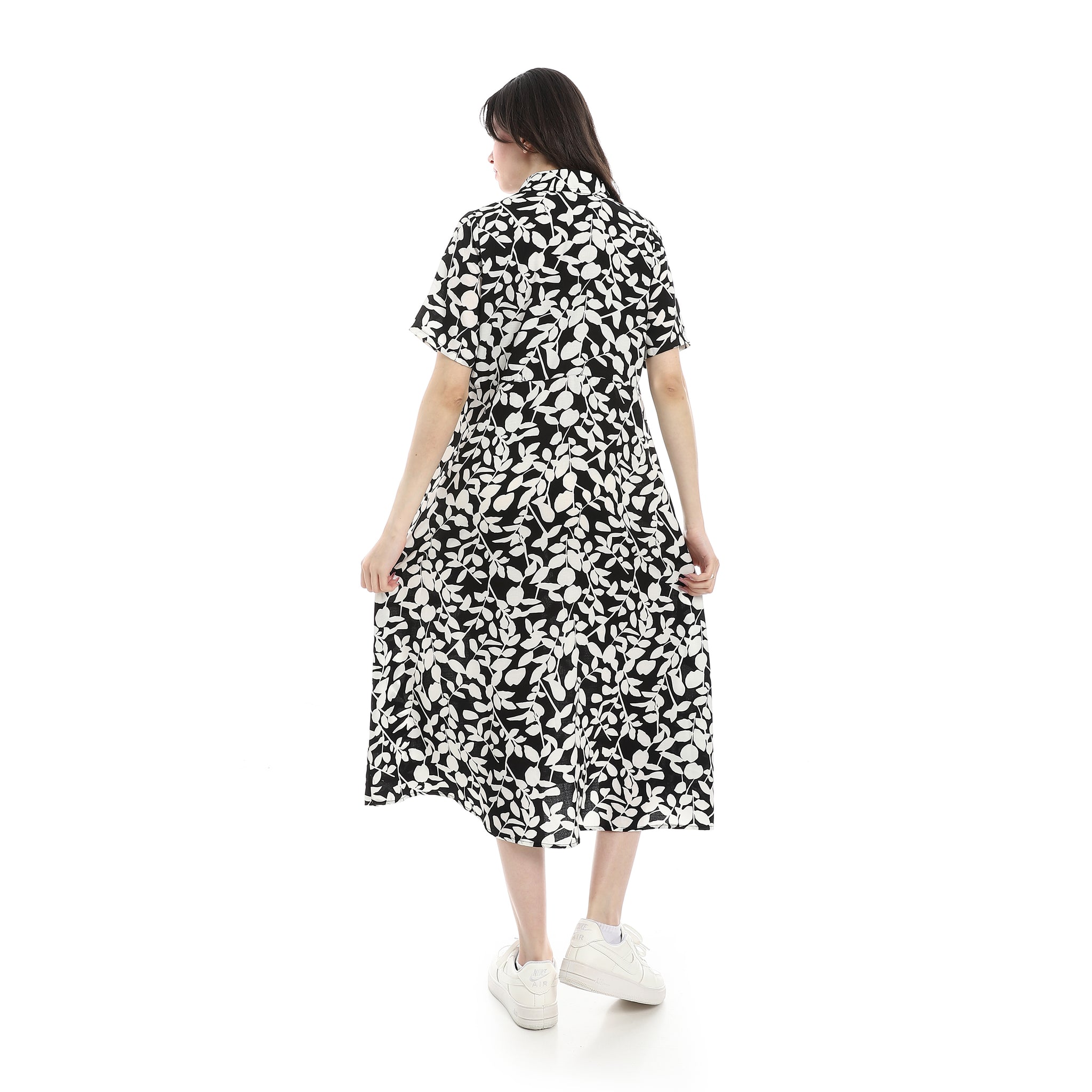 Patterned_Short_Sleeve_Women_Dress_-_Black_&_White
