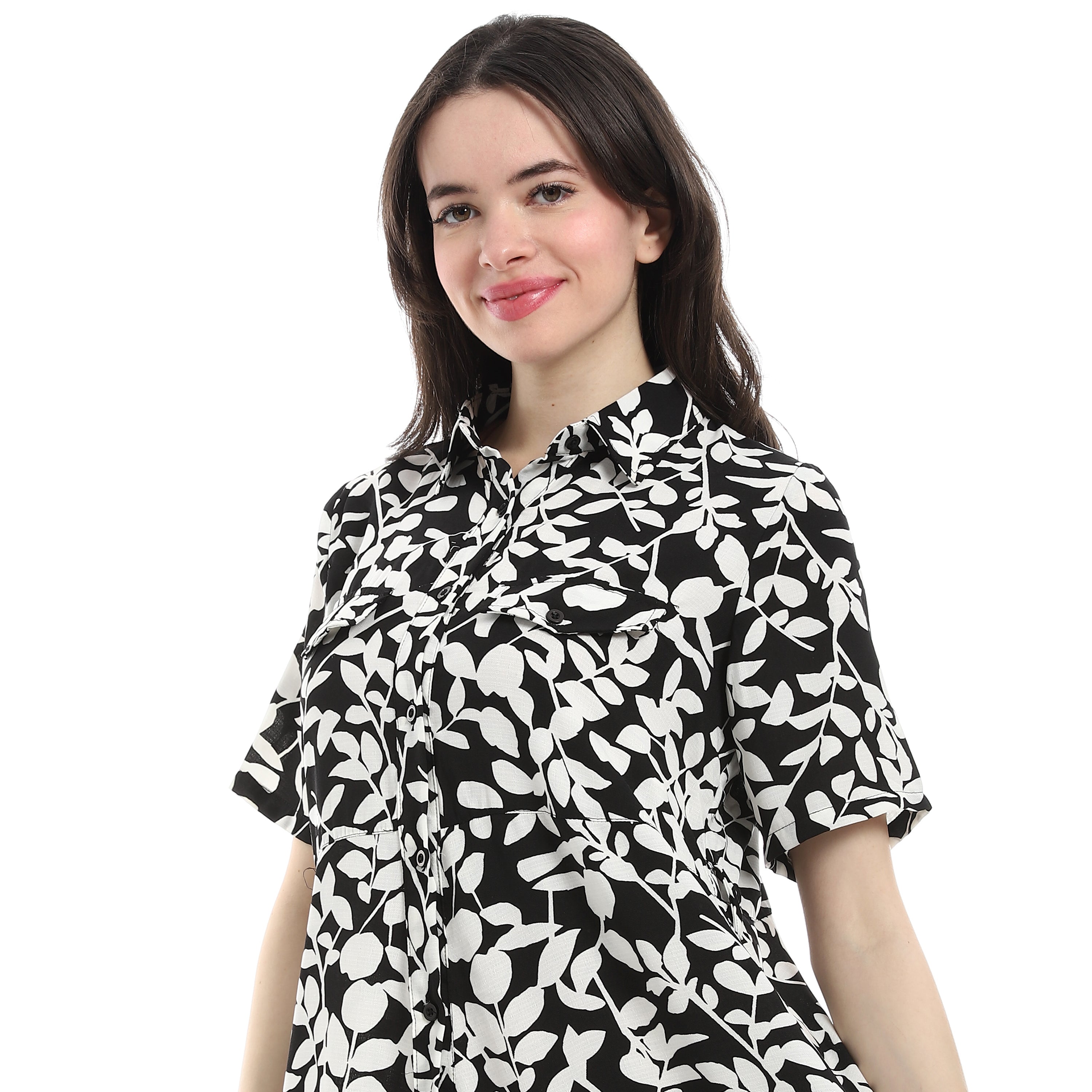 Patterned_Short_Sleeve_Women_Dress_-_Black_&_White