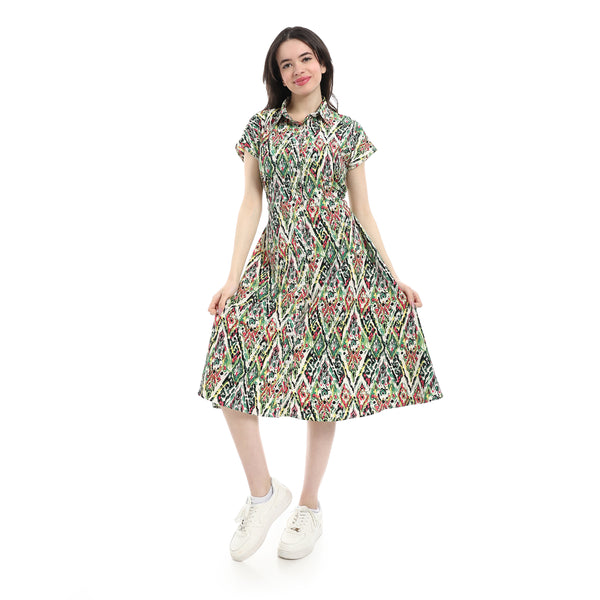 Classic_Linen_Belted_Dress_-_Green_&_White